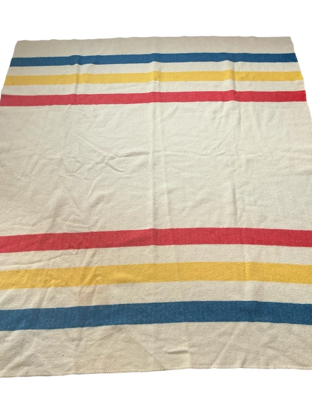 Vintage 1950s golden dawn striped wool reversible blanket 69 x 79 USA made
